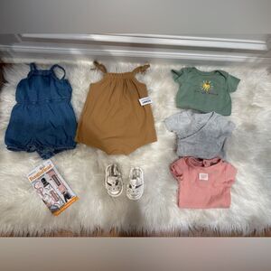 Baby Clothing Set with Shoes - Denim, Tan, Gray, Pink